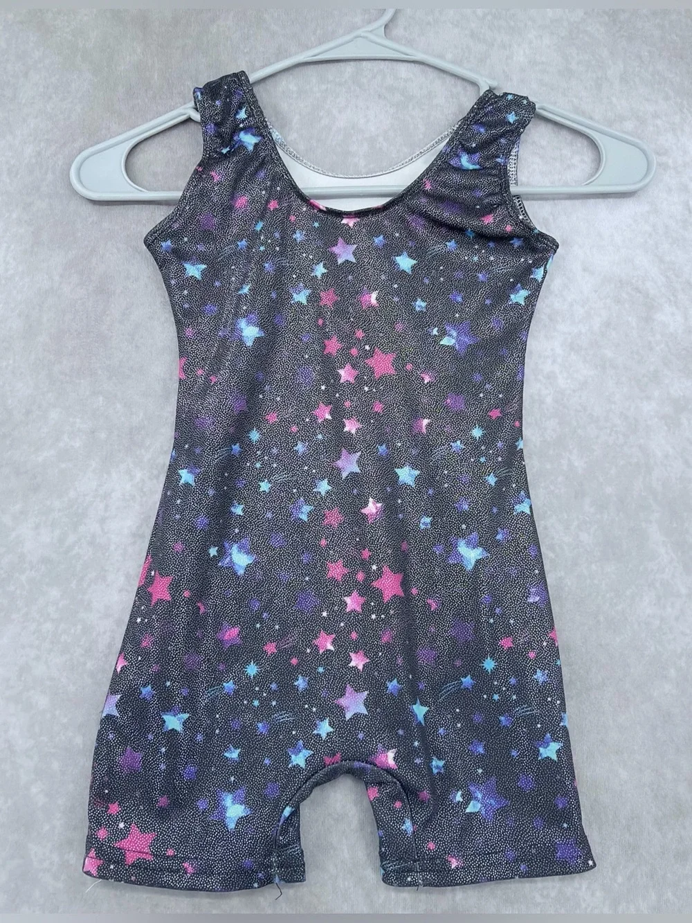 Girls Black Star Print Gymnastics Leotard Romper small